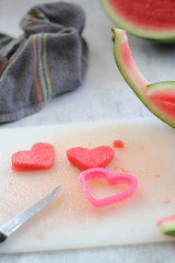 Naklejka na ściany i meble Watermelon cut into a heart shape