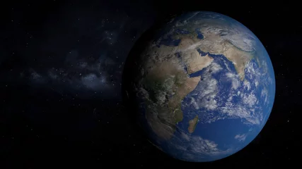 Fotobehang Volle maan en bomen 3D illustratie van de aarde vanuit de ruimte.