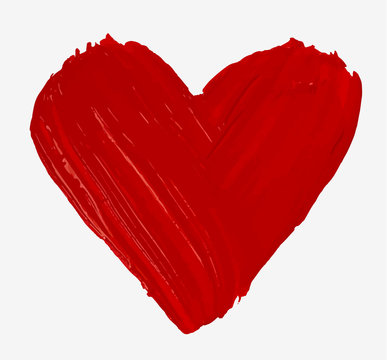Hand painted with brush isolated big red heart. Valentine Day symbol.