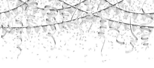 seamless silver confetti, streamers and garlands background