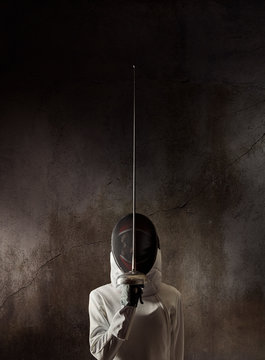 fencer ready to fight portrait