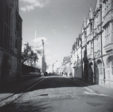 Black and white film photo taken in Oxford