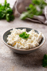 Bowl with homemade cottage cheese