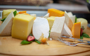 assortment of cheese on the buffet