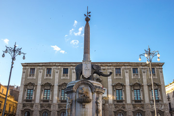 Obraz premium Catania baroque square with historical elephant statue from side