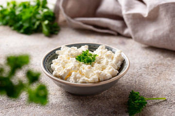 Bowl with homemade cottage cheese