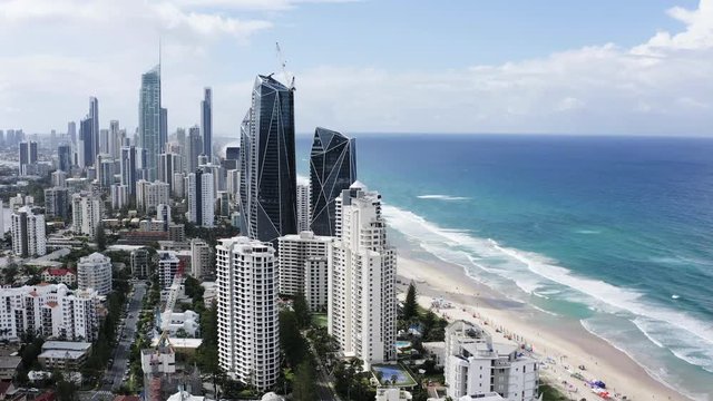 View of Surfers Paradise and Broadbeach on the Gold Coast looking from the south