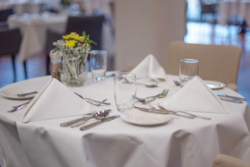 served table with a white tablecloth