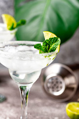 Margarita cocktail with lime and ice