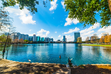 Lake Eola park in Orlando on a sunny day