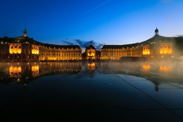 Fototapeta na wymiar Reflection of Place De La Bourse in Bordeaux, France. A Unesco World Heritage