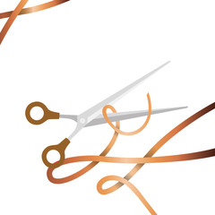 scissors with ribbon on white background