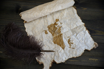 map of bahrain on vintage paper with old pen on the wooden texture desk