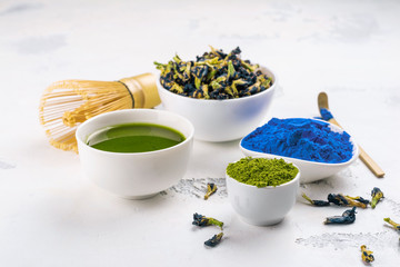 Pea butterflly, green matcha tea