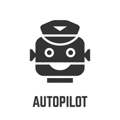 Autopilot icon with robot cap head or artificial driver face technology glyph symbol.