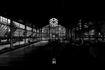 Black and white interior with evening light coming into