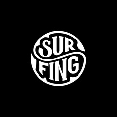Surfing circle lettering on black Vector illustration