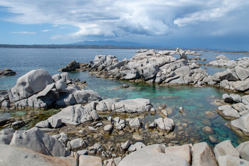 Lavezzis islands rocky and sunny landscape in Corsica, France