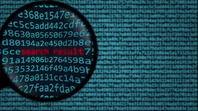 Magnifying glass discovers search result words on computer screen
