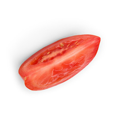 One slice of tomato on an isolated white background