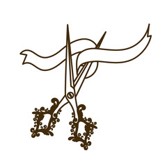 scissors with ribbon on white background