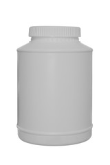 The white plastic jar closed by a cover. Isolated on a white background