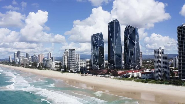 Sunny view of Broadbeach skyline on the Gold Coast