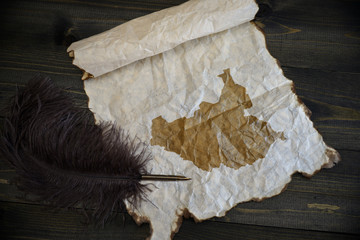 map of south sudan on vintage paper with old pen on the wooden texture desk