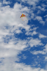 Fototapeta na wymiar Freedom colored kite in the blue sky