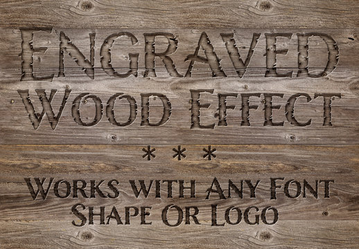 Engraved Wood Text Effect Mockup