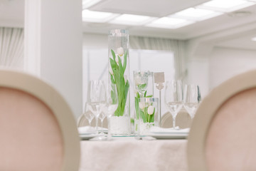 Beautiful flowers on table in wedding day