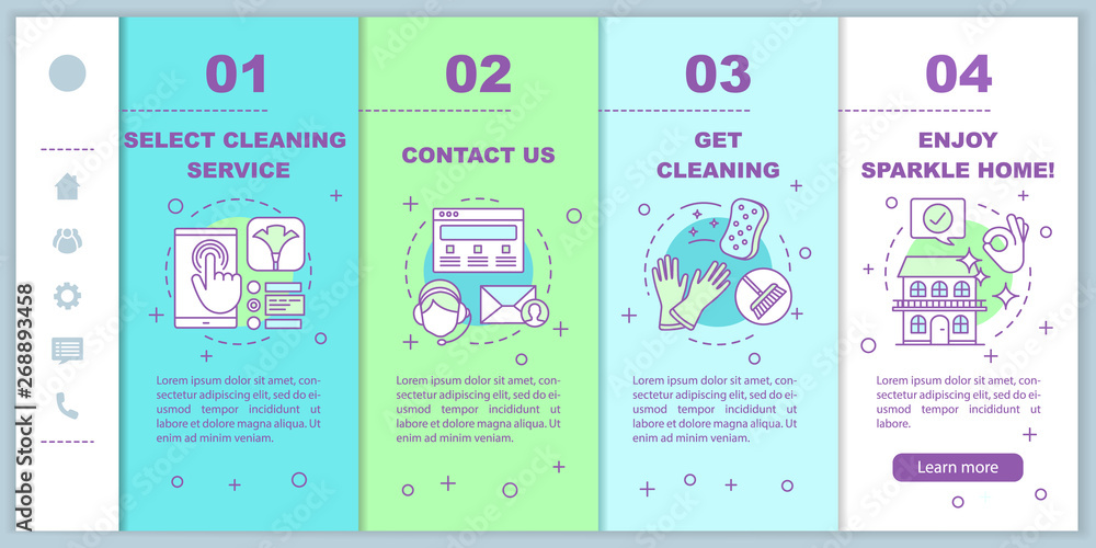 Poster cleaning service booking onboarding mobile web pages vector template