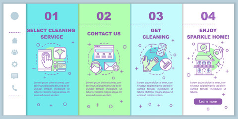 Cleaning service booking onboarding mobile web pages vector template