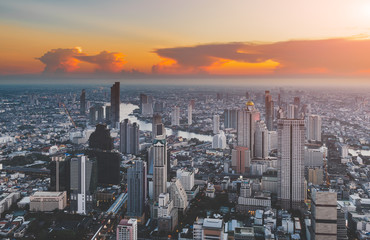Top view of Bangkok cityscape in the sunset time.