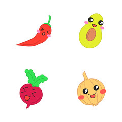 Vegetables cute kawaii vector characters