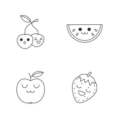 Fruits cute kawaii linear characters