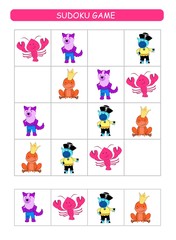 Sudoku for kids. Kids activity sheet. Training logic, educational game. Sudoku game with animals.