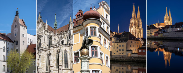 Sehenswürdigkeiten von Regensburg in Bayern - Collage