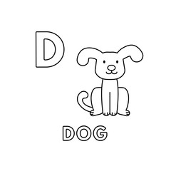 Vector Cute Cartoon Animals Alphabet. Dog Coloring Pages