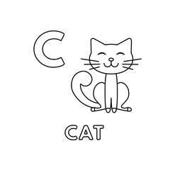 Vector Cute Cartoon Animals Alphabet. Cat Coloring Pages