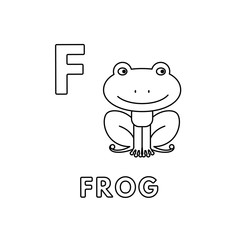 Vector Cute Cartoon Animals Alphabet. Frog Coloring Pages
