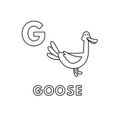 Vector Cute Cartoon Animals Alphabet. Goose Coloring Pages