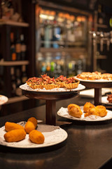Close-up view of wide variety of tapas in Spain