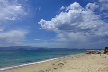 Fototapeta na wymiar Photo from famous beach of Agia Anna with turquoise clear sea, Naxos island, Cyclades, Greece