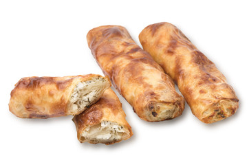 Baking from puff pastry, Vertuta or placinda with cottage cheese and cheese, served with sour cream.