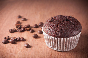 coffee banana cupcake on wood board