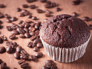 coffee banana cupcake on wood board