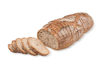 Fresh black bread, sliced, isolated on white background