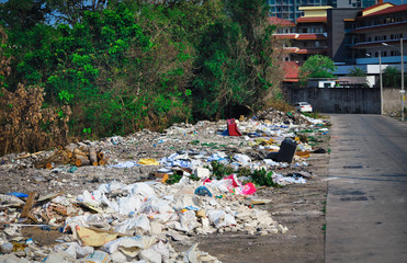 Garbage dump on the streets of Pattaya in Thailand