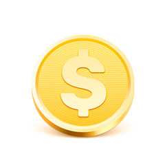 Coins dollar gold sign on the white background.